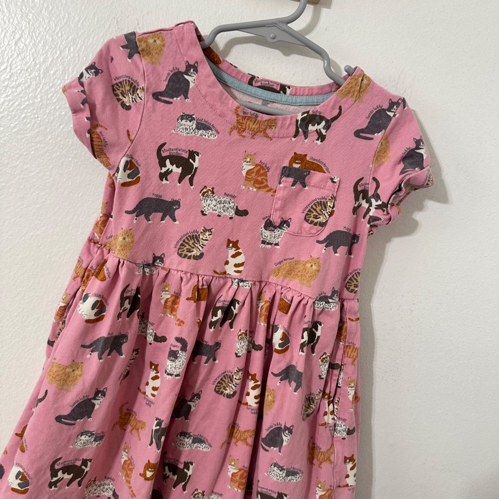 Mini Boden Girls Educational Cat Print Pink Short Sleeve Dress Sz 5-6 - Picture 3 of 6